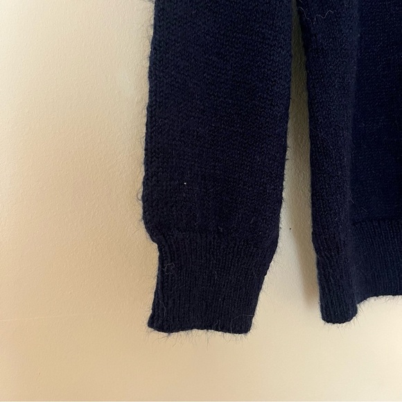 Hand Knit Wool Blend Navy Blue Sweater - Picture 4 of 4